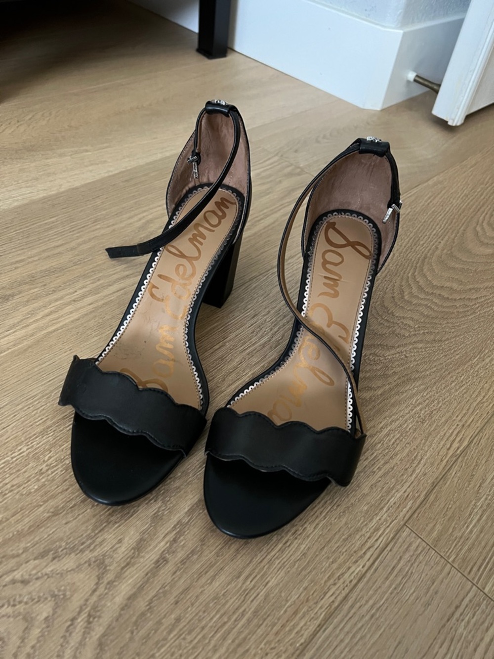 Sam Edelman Black Scalloped Ankle-Strap Heels